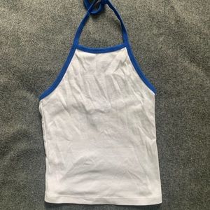 Blue and white halter crop